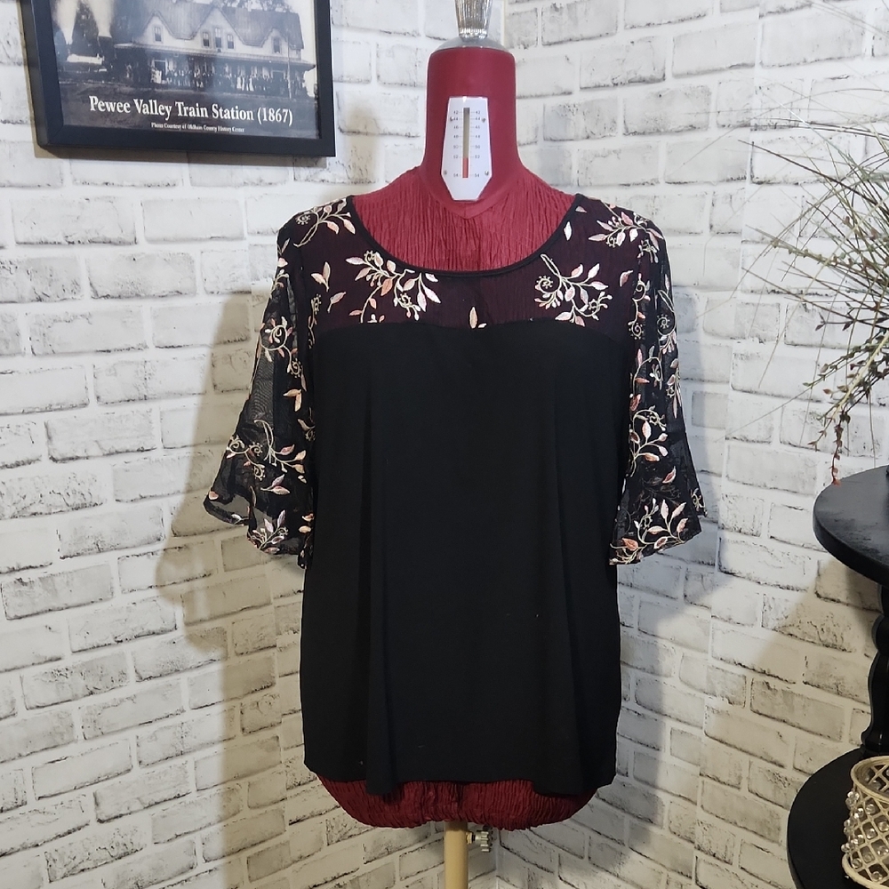 Perseption Black Top with Floral Lace